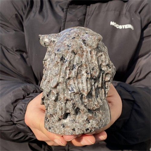 1.31kg Natural Carved Yooperlite Tiger Head Figurines Reiki Quartz Crystal Skull