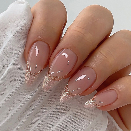 Irregular Pearl French False Nail Short Almond Press on Nails for Nail Art 24pcs