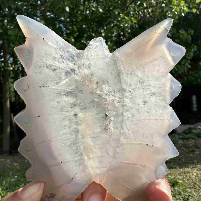 190g natural agate hand carved butterfly skull quartz crystal cluster reiki