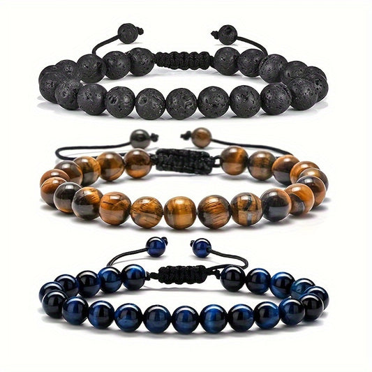European and American Fashion Beaded Natural Stone Tigereye Green Gold Volcanic Rock Adjustable Bracelet Charm New Suit