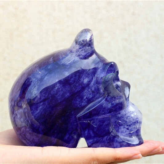 920g Blue Smelting Stone Cow skull Carved Reiki Quartz Crystal Skull Healing Min