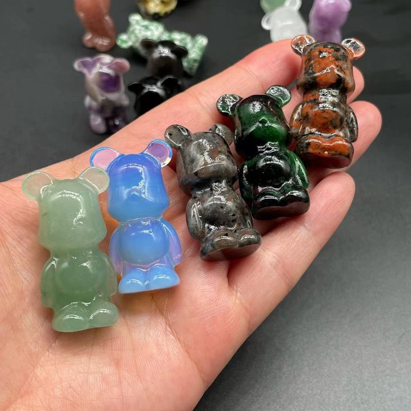 Natural Chakra Quartz Crystal Gloomy Little Bear Carved Animal Reiki Decor Gift