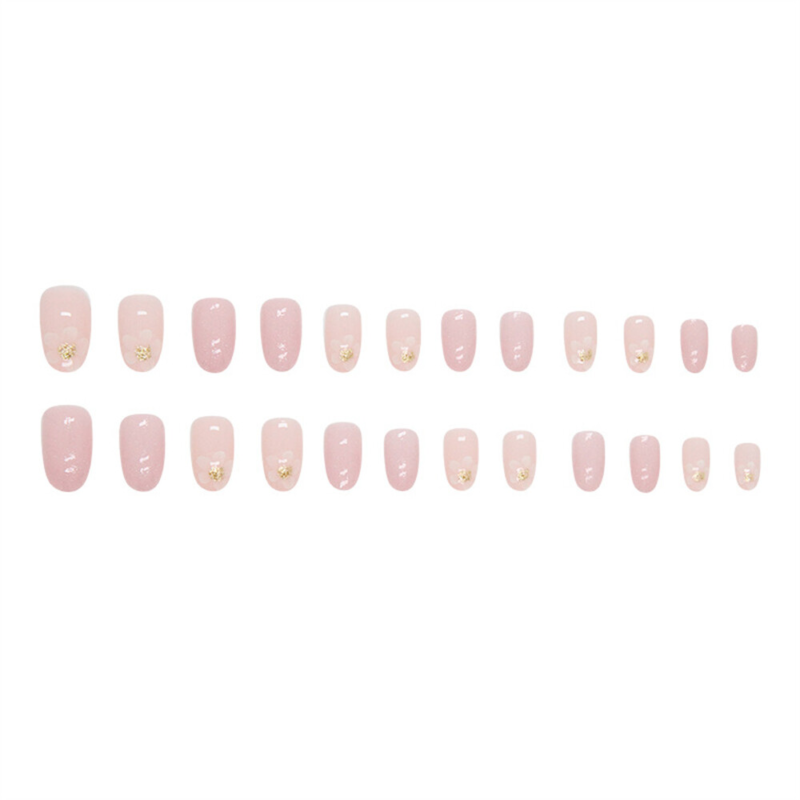 24pcs Dream Glitter Pink False Nail Almond Short Press on Nails for Nail Art