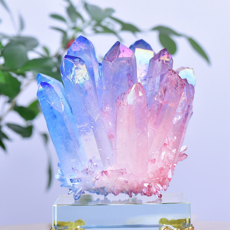 1.48LB Electroplated Color Crystal Cluster Crystal Mineral Reiki Healing