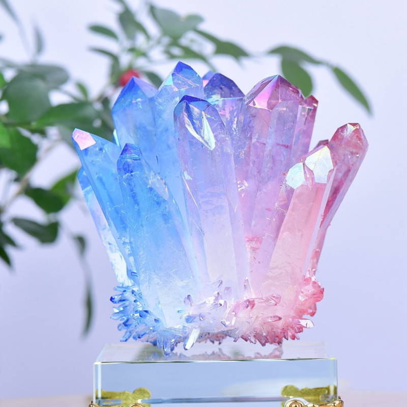 1.48LB Electroplated Color Crystal Cluster Crystal Mineral Reiki Healing