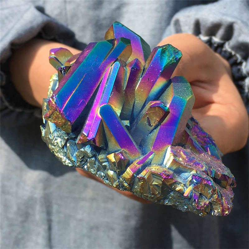 300g Electroplate Rainbow cluster quartz crystal mineral specimen reiki healing