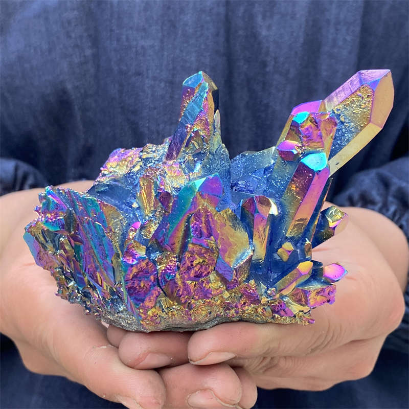 380g Electroplate Rainbow cluster quartz crystal mineral specimen reiki healing