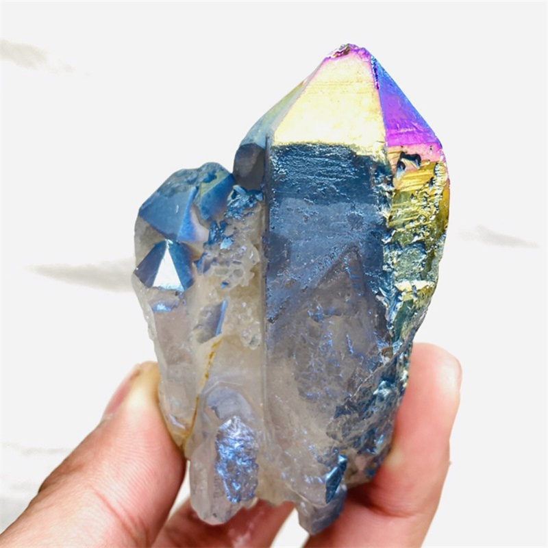 120gColor Flame Aura Electroplate Quartz Crystal Cluster Specimen Healing Stone