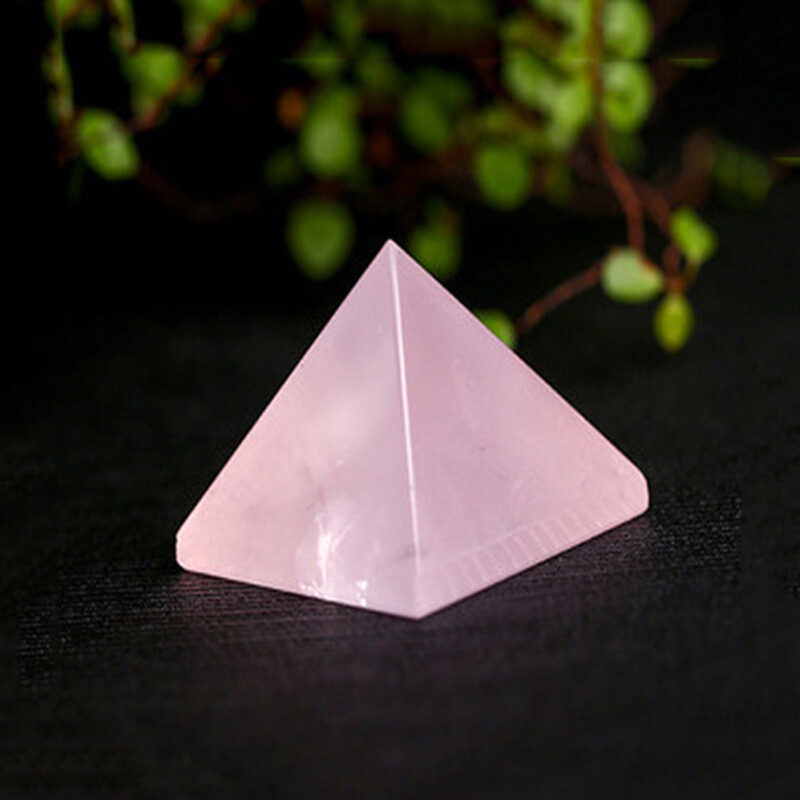 Natural Pink Rose Quartz Crystal Pyramid Healing Mineral Energy Gem Tower Decor