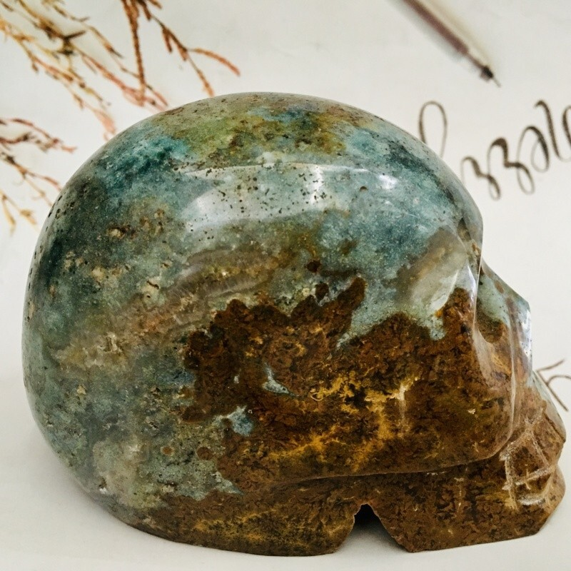 0.87kgOcean Jade Skull Home Decoration Products Crystal