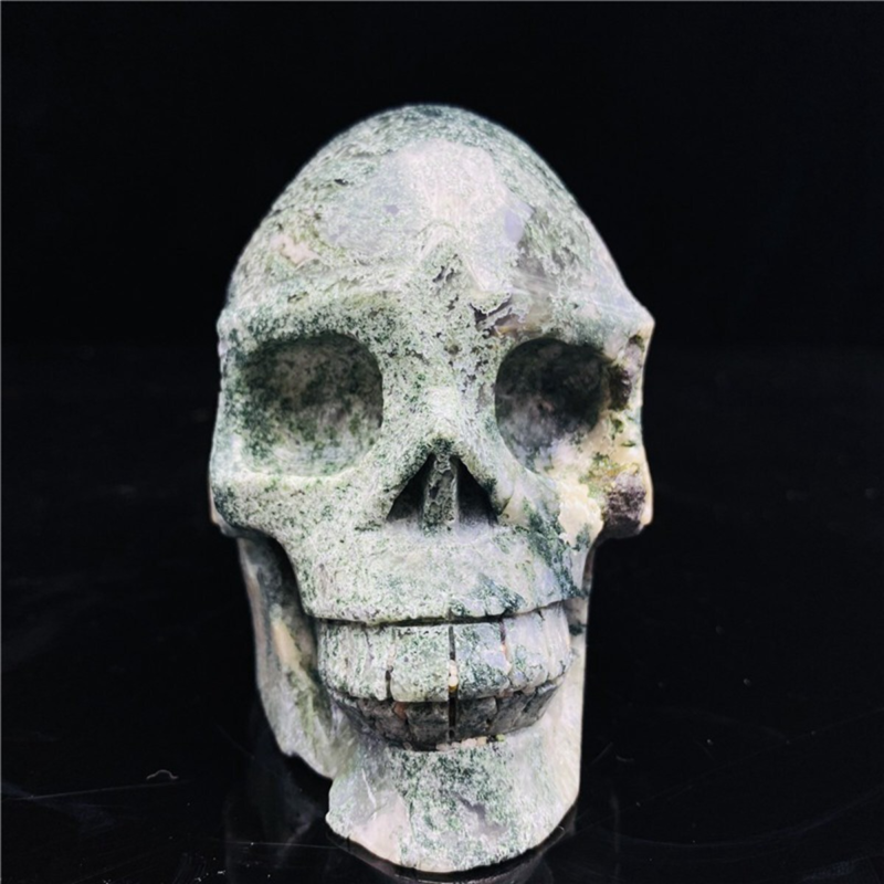 730gNatural Nice Aquatic agate Quartz Skull Hand Carved Crystal Healing Skull