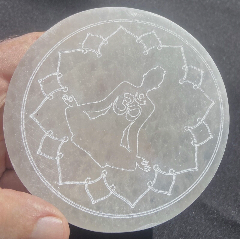 Selenite Crystal(Gypsum)Etched White Lotus Mediation Disk 246 Grams- 8.6 Oz&apos;s