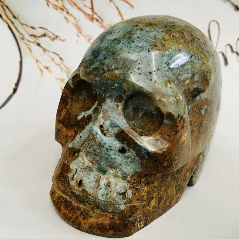 0.87kgOcean Jade Skull Home Decoration Products Crystal
