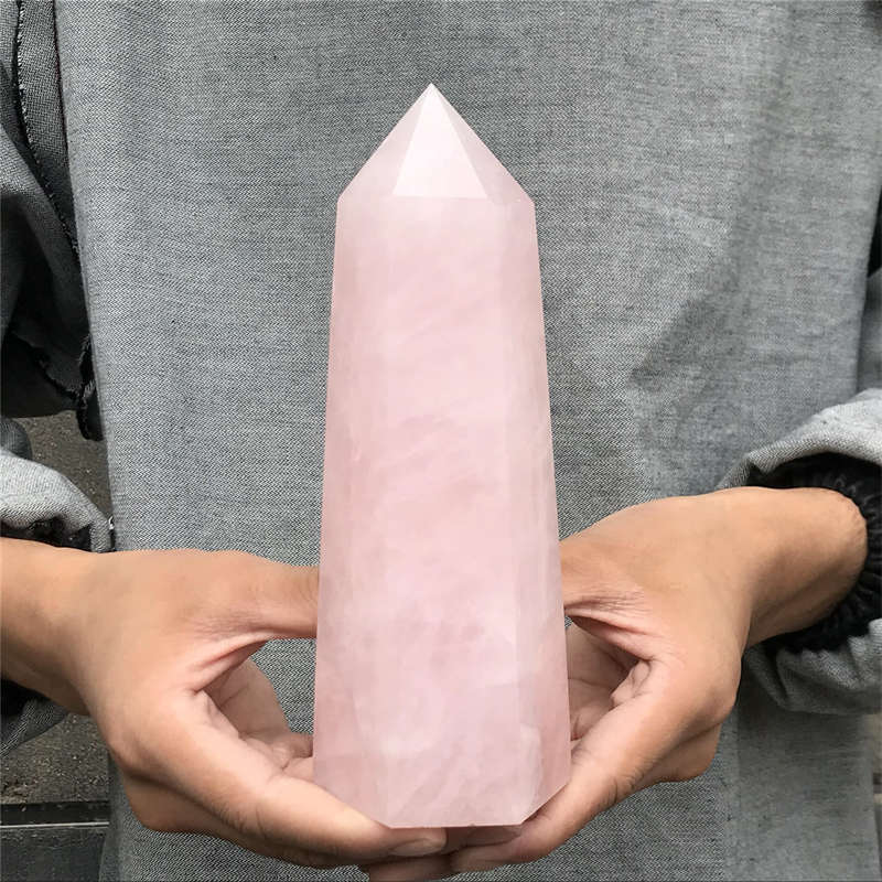 950g Natural Rose Quartz Obelisk Quartz Crystal Point Wand Healing Gem