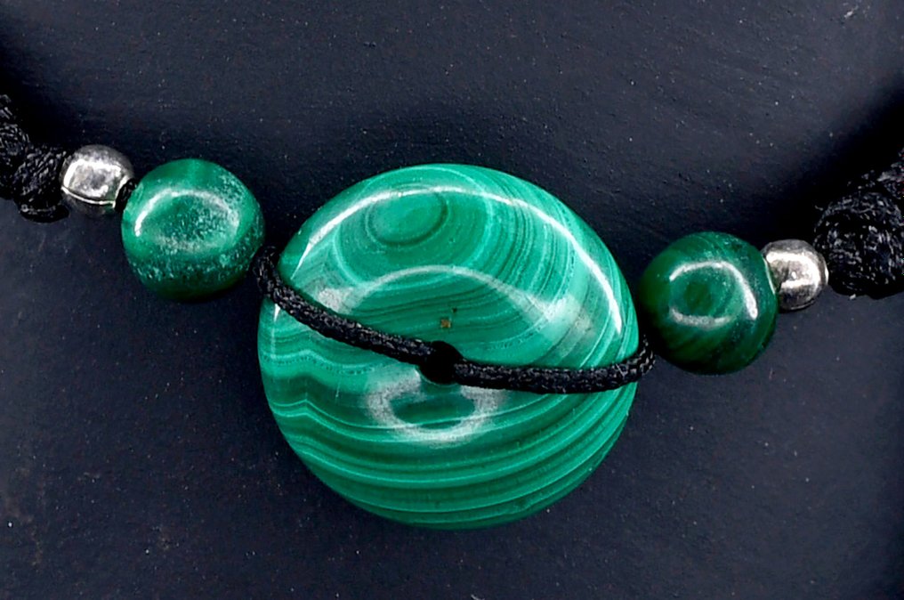 First quality natural Malachite rope bracelet - Height: 16 mm - Width: 16 mm- 9 g