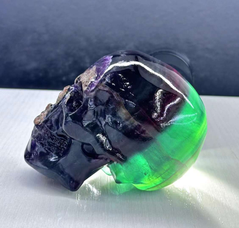Natural Big skull of colorful fluorite quartz crystal Random 1PC