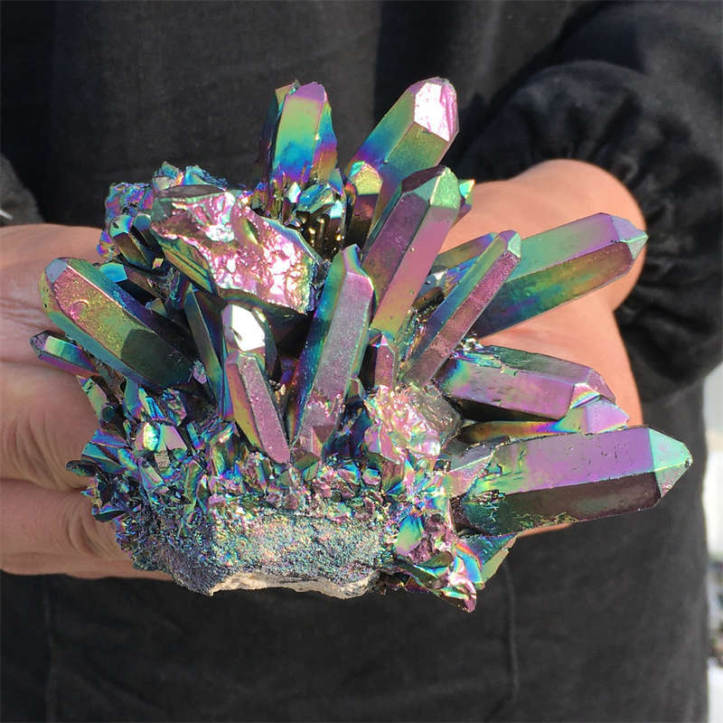 580g Electroplate Rainbow cluster quartz crystal mineral specimen reiki healing