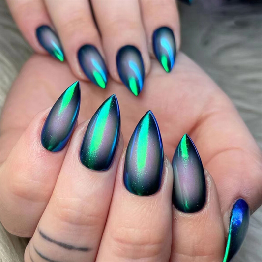 Almond Short False Nail Laser Mirror Glossy Press on Nails for Nail Art 24pcs
