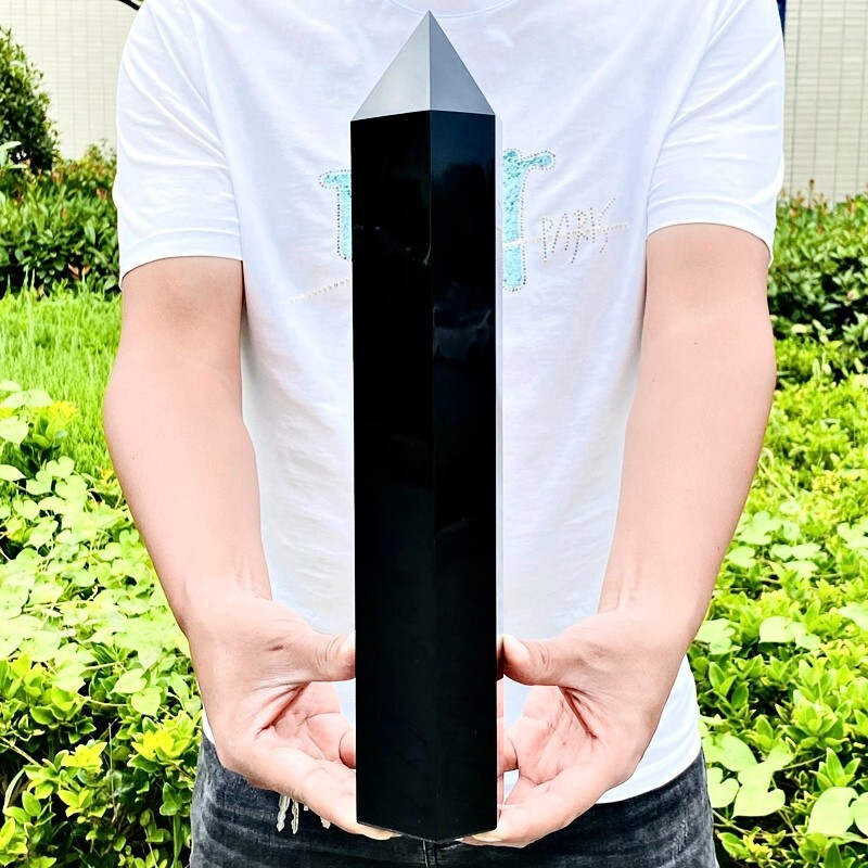 6.72LB Natural obsidian obelisk quartz crystal energy column