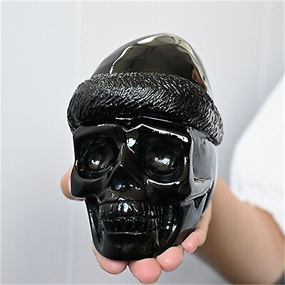 1.25kg Hand Carved Natural Obsidian Santa Hat Skull Reiki Crystal Skull decor Gi