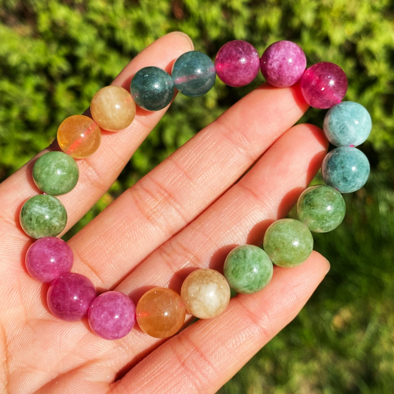 10mm Natural Color Tourmaline Crystal Women Beads Bracelet AAA