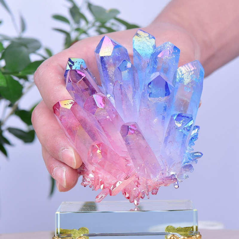 1.17LB Electroplated Color Crystal Cluster Crystal Mineral Reiki Healing
