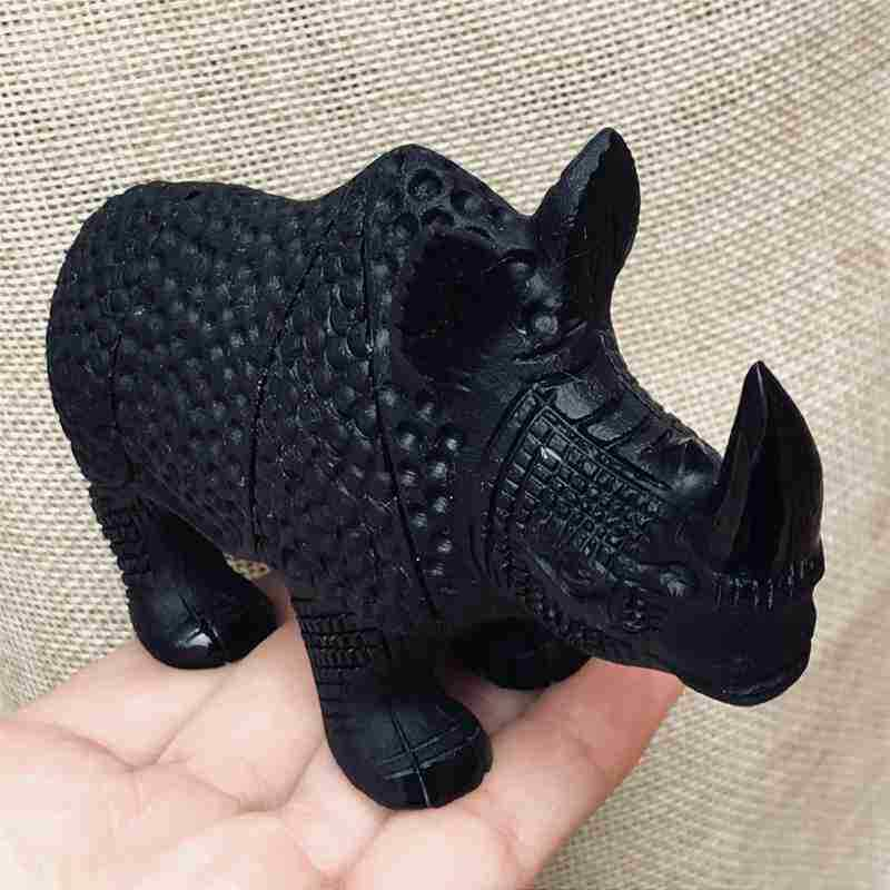 0.33kg Natural obsidian rhinoceros carved Quartz Crystal skull Healing