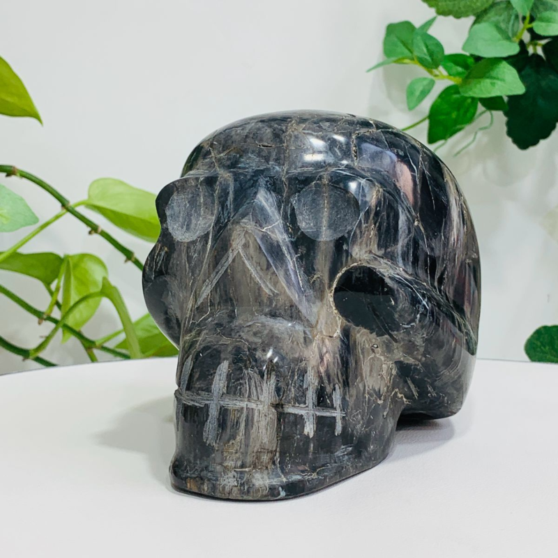 1877g Natural Crystal Jade Hand Carved Quartz Skull Medium Energy Reiki Healing