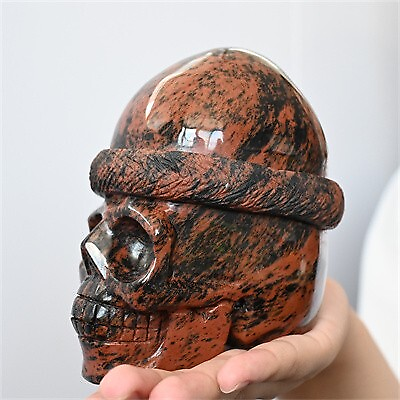 1.02kg Hand Carved Natural Red Obsidian Santa Hat Skull Reiki Crystal Skull Gift