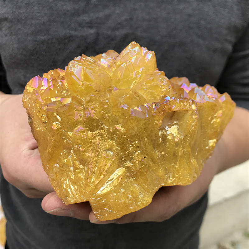 800g Electroplate Rainbow cluster quartz crystal mineral specimen reiki healing