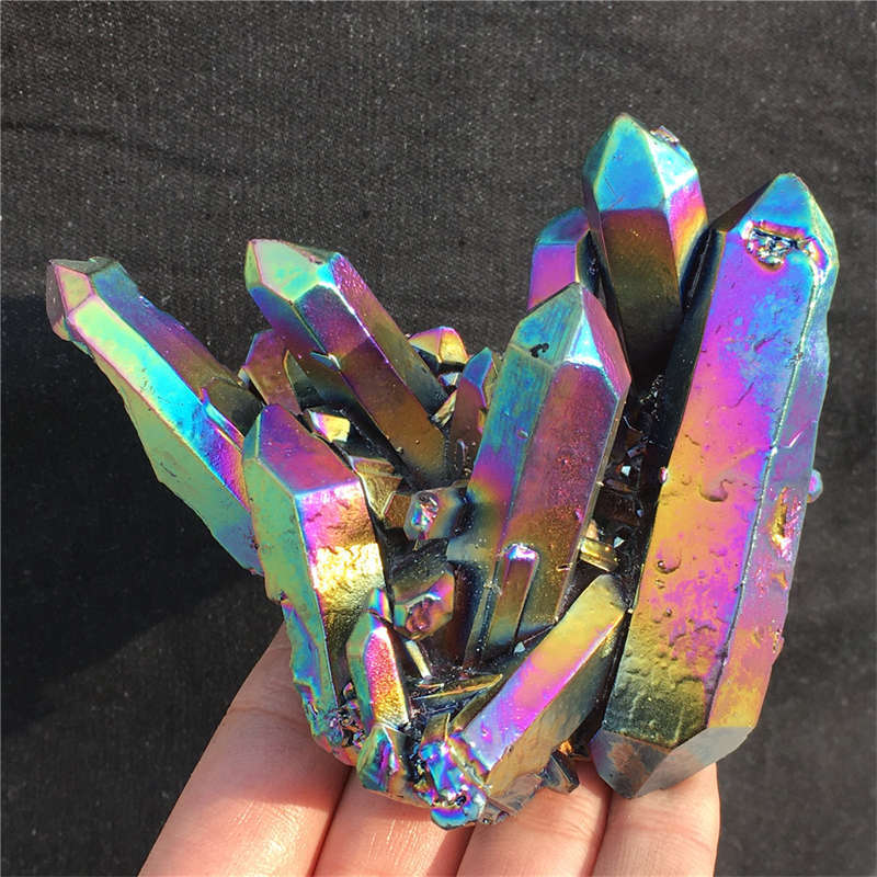 300g Electroplate Rainbow cluster quartz crystal mineral specimen reiki healing