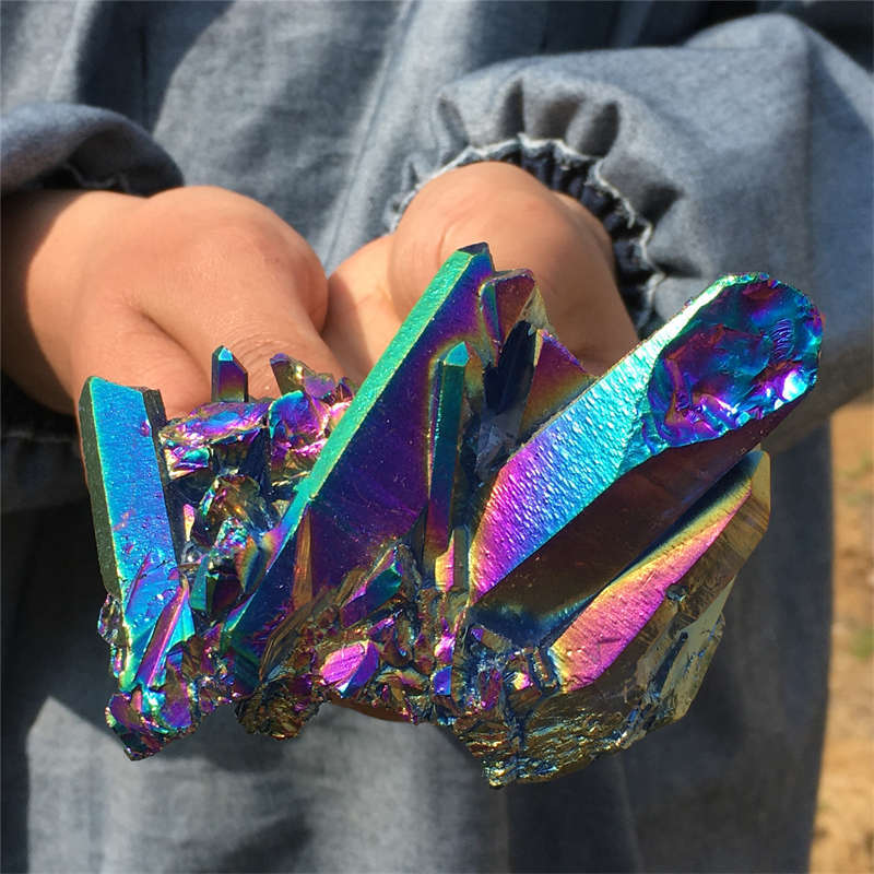 320g Electroplate Rainbow cluster quartz crystal mineral specimen reiki healing