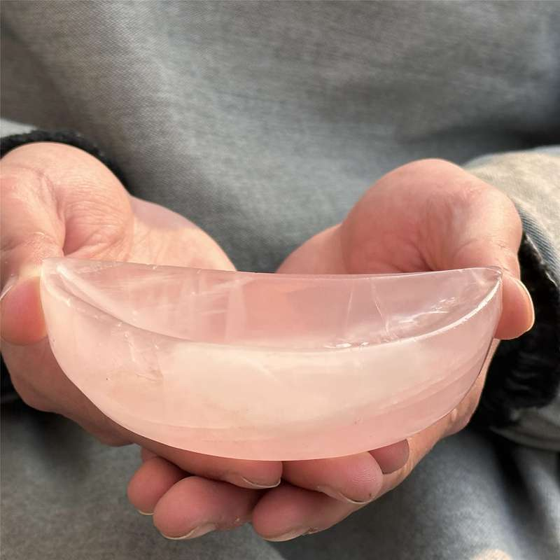 0.2kg Natural rose quartz moon ashtray carved Quartz Crystal skull Healing