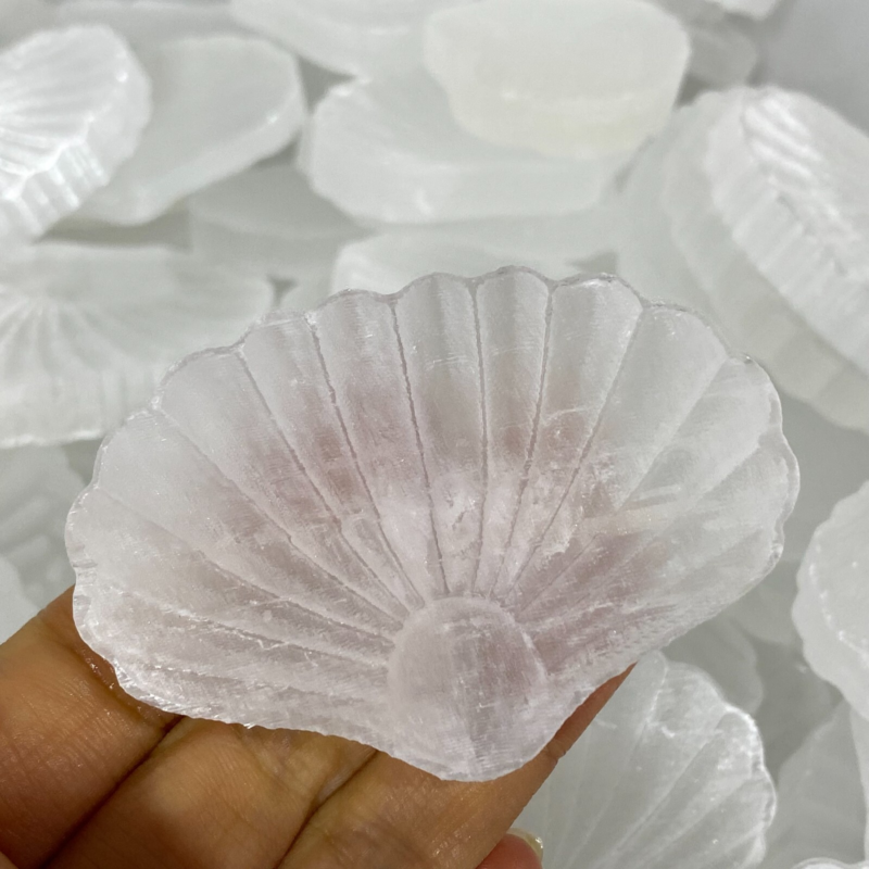 Natural Gypsum Selenite shell  Hand Carved Quartz Crystal Reiki healing 1PC