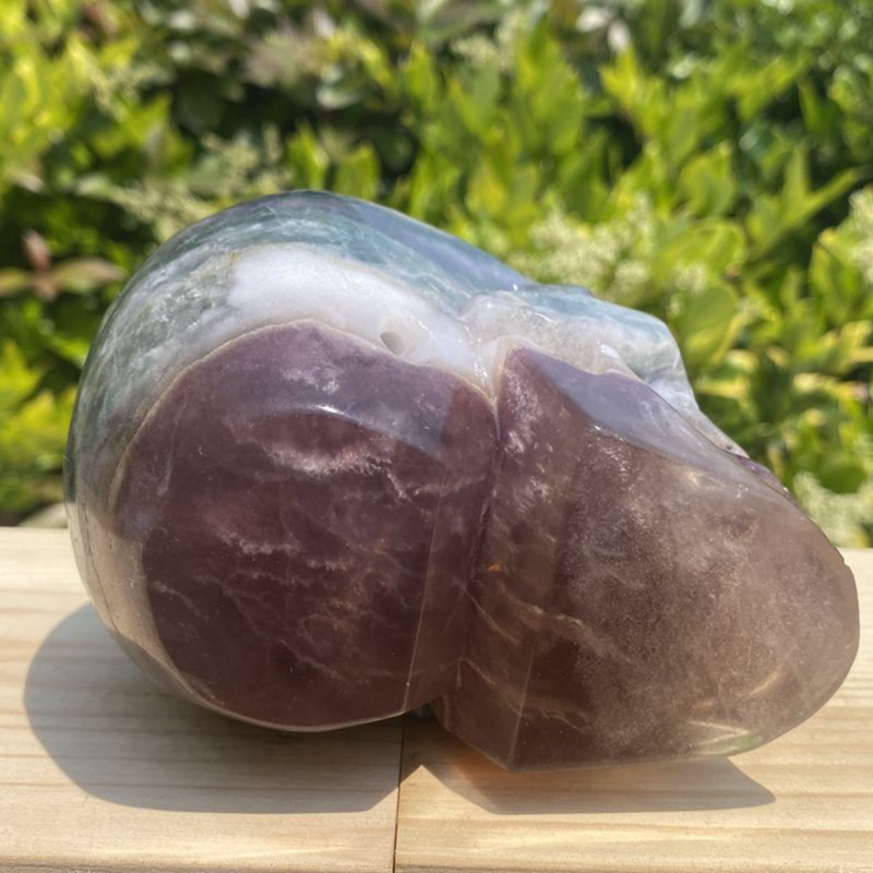 1257g Natural Beantiful Fluorite Quartz Skull Hand Carved Crystal Healing Skull