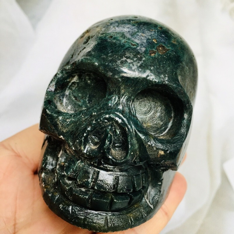 0.474kg moss agate skull home decoration product crystal