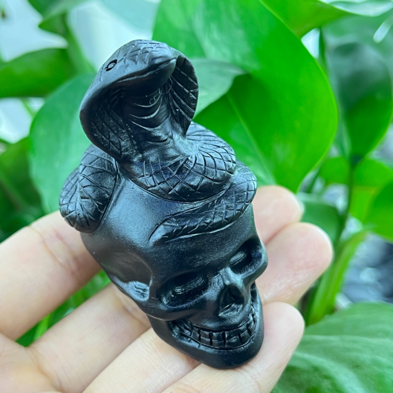 1pc Natural obsidian snake hand carved quartz crystal animal skull Reiki gift 2"