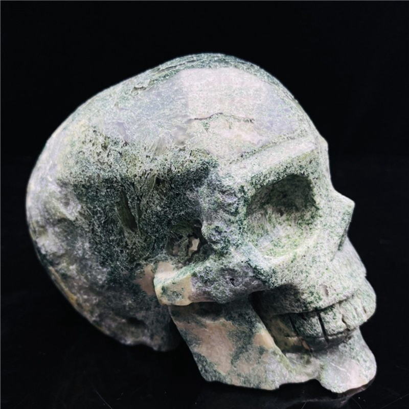 730gNatural Nice Aquatic agate Quartz Skull Hand Carved Crystal Healing Skull