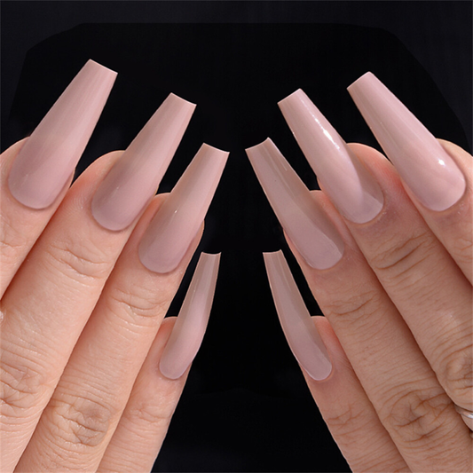 Coffin Long Press-On False Nail Fashionable Nude Color Glossy Manicure 24pcs