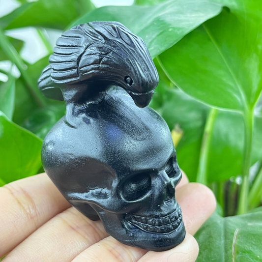 1pc Natural obsidian Crow handcarved quartz crystal bird animal skull Reiki 2"