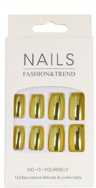 24pcs Press On False Finger Nails Fake Nails Glittered Solid Colours 52 Options