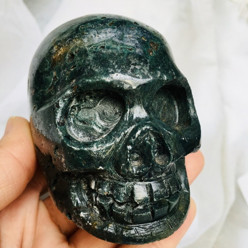 0.474kg moss agate skull home decoration product crystal