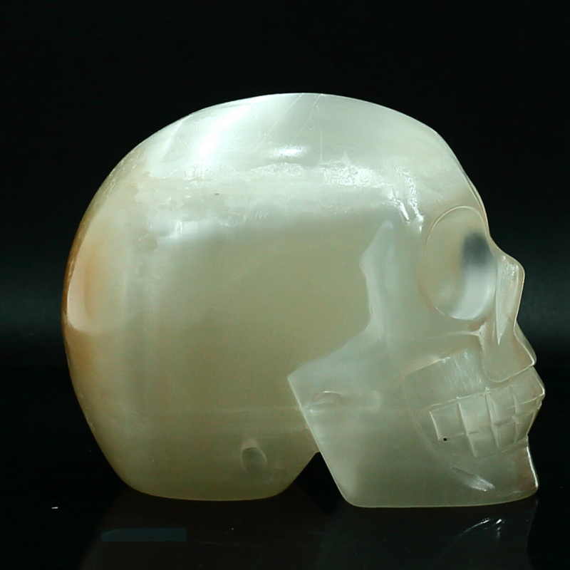 1070g Natural White Selenite Hand Carved Crystal Skull Quartz Meditation Medium