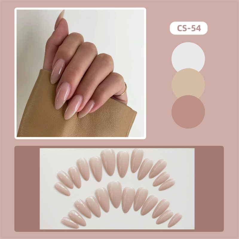 Almond Short Press On False Nails Nude Color Fashionable Summer Manicure 24pcs