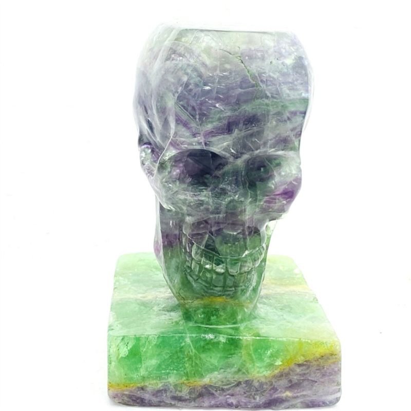 1530g Natural Beantiful Fluorite Quartz Skull Hand Carved Crystal Healing Skull