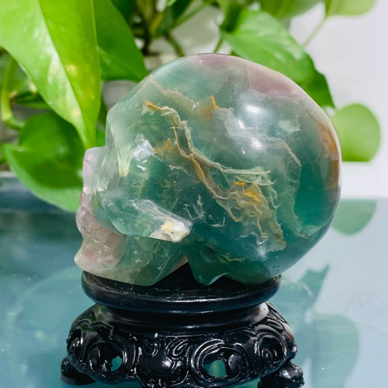 232g Natural Colourful Fluorite Hand Carved Crystal Skull Meditation Medium