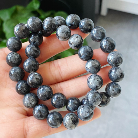 10.5mm 2pcs Natural Flashy LARV Labradorite Silver Light Gemstone Beads Bracelet