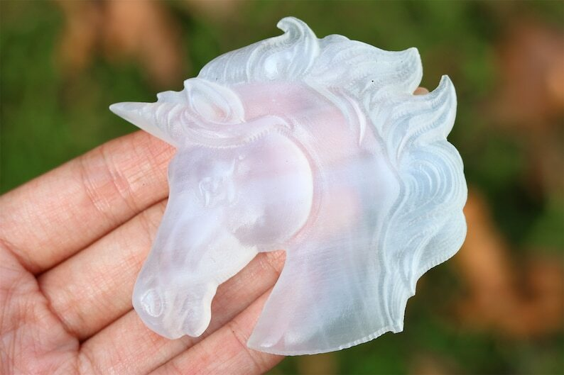 3.1" Gypsum Unicorn Natural Hand Carved Crystal Skull Reiki Crystal Decor 1pc
