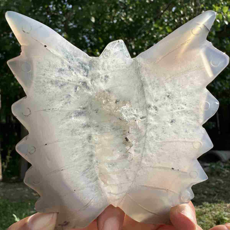 190g natural agate hand carved butterfly skull quartz crystal cluster reiki