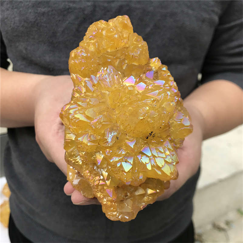 800g Electroplate Rainbow cluster quartz crystal mineral specimen reiki healing